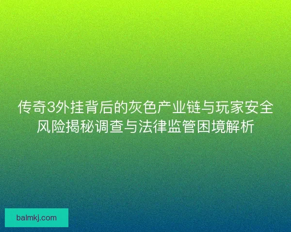 传奇3外挂背后的灰色产业链与玩家安全风险揭秘调查与法律监管困境解析